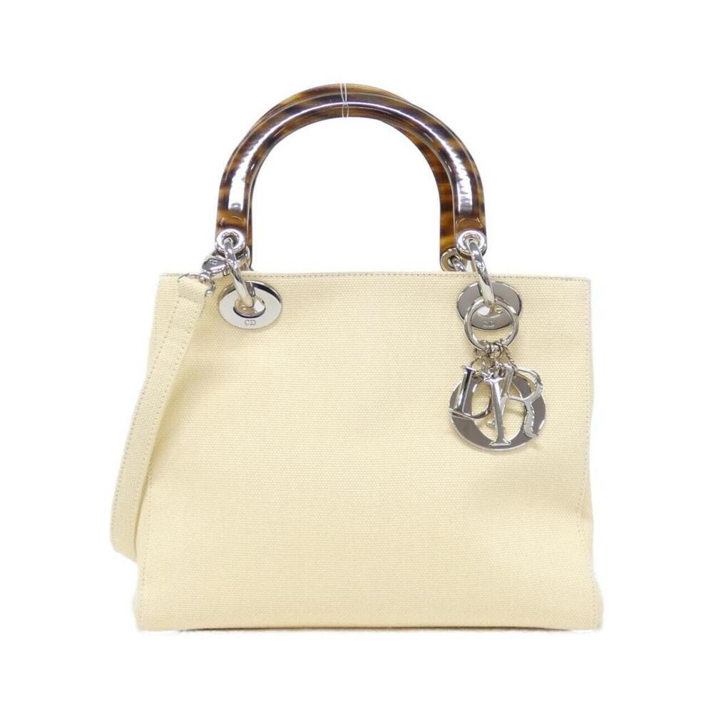 Christian Dior Lady beige canvas body tortoiseshell top handle White
